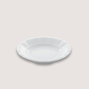 Embossed Deep Plate - 18cm White Porcelain Scalloped Bowl